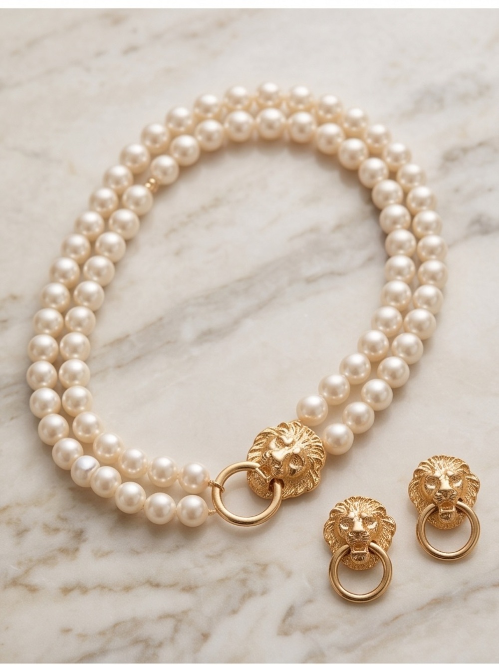 Vintage KJL Gold Lion Pearl Necklace Set – Elegant Women's Jewelry